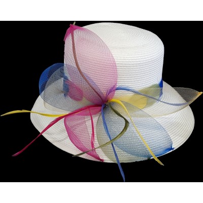 's Church Kentucky Derby Dressy Wedding P.P Braid Summer Hat White Multi  eb-22955396